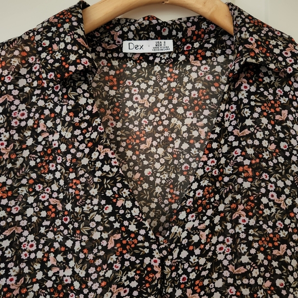 Duster Top Dark Floral Midi Sheer Cottagecore Bohemian Hippie Feminine Girly S - Picture 5 of 17